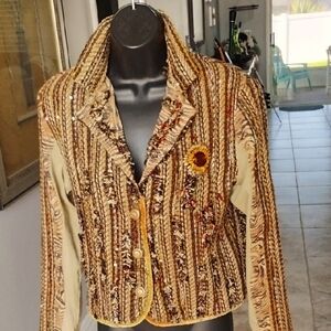 Sandy Starkman Vtg 90's Embellished 3 Button Jacket Size Small Mixed Media Euc